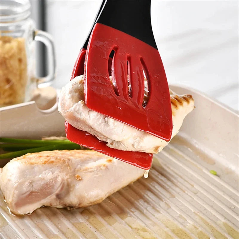 3-in-1 silicone frying spatula clip with detachable scraper and rotary blade
