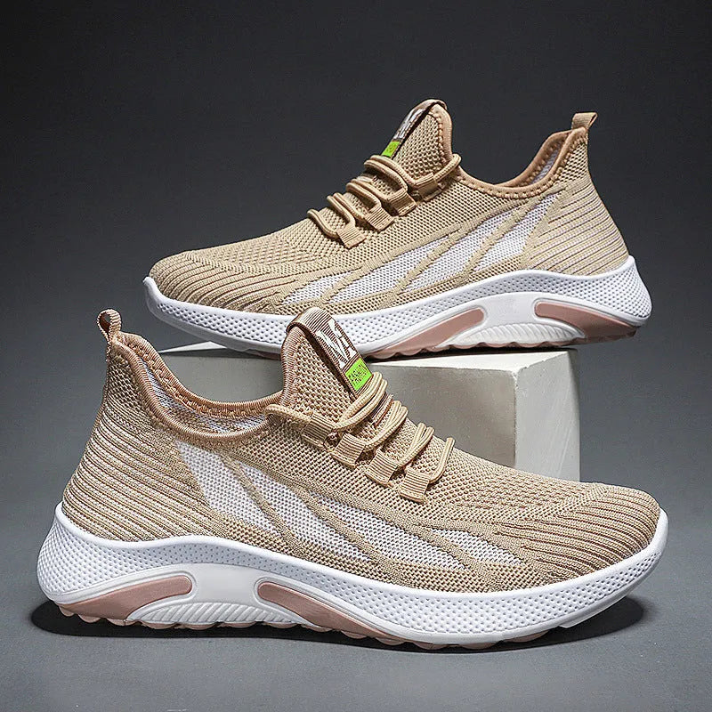 Men's mesh and PVC casual running sneakers in black, grey, and coffee colour options