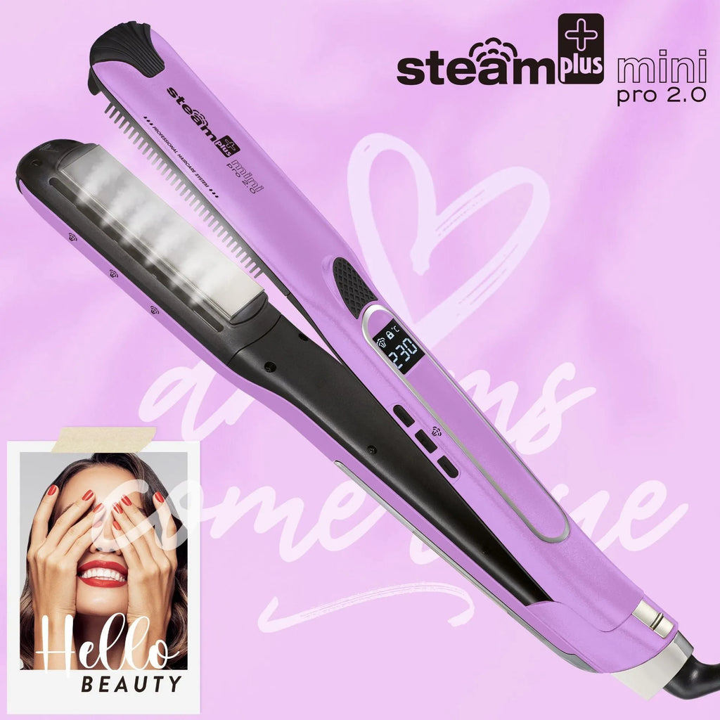 Mini steam splint spray hair straightener curler in champagne colour with 200W power rating