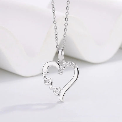 Creative Heart Design LOVE Titanium Steel Necklace with white gold finish