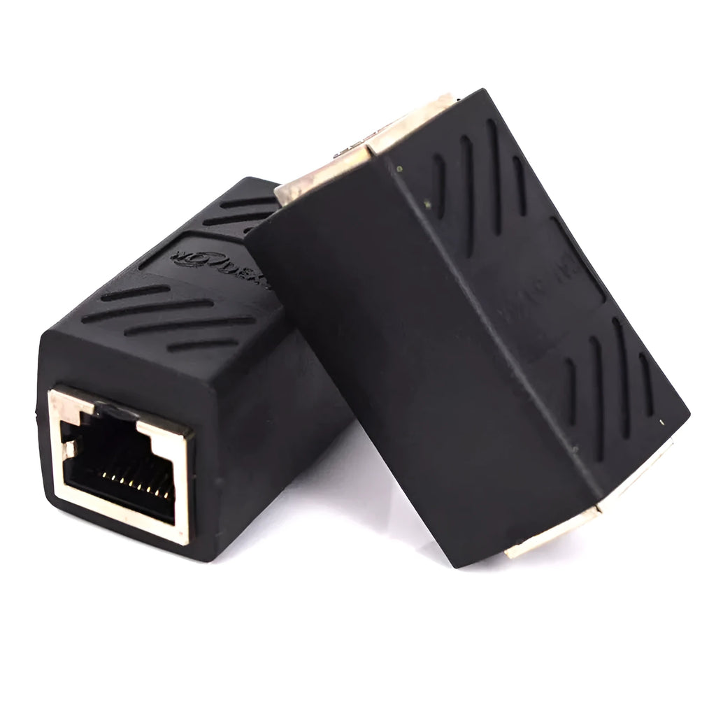 Black RJ45 butt joint extender adapter for Ethernet cable connections