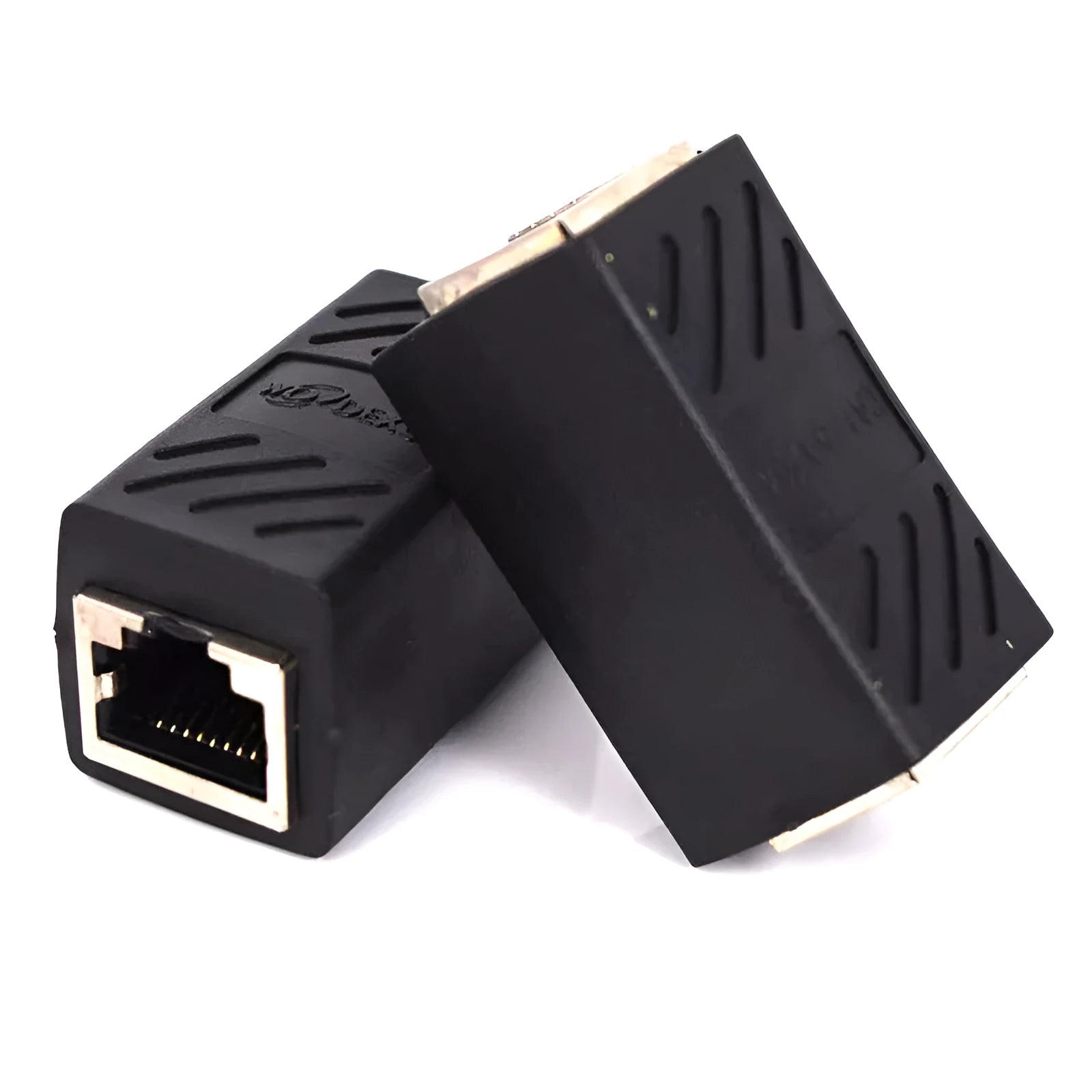 Black RJ45 butt joint extender adapter for Ethernet cable connections