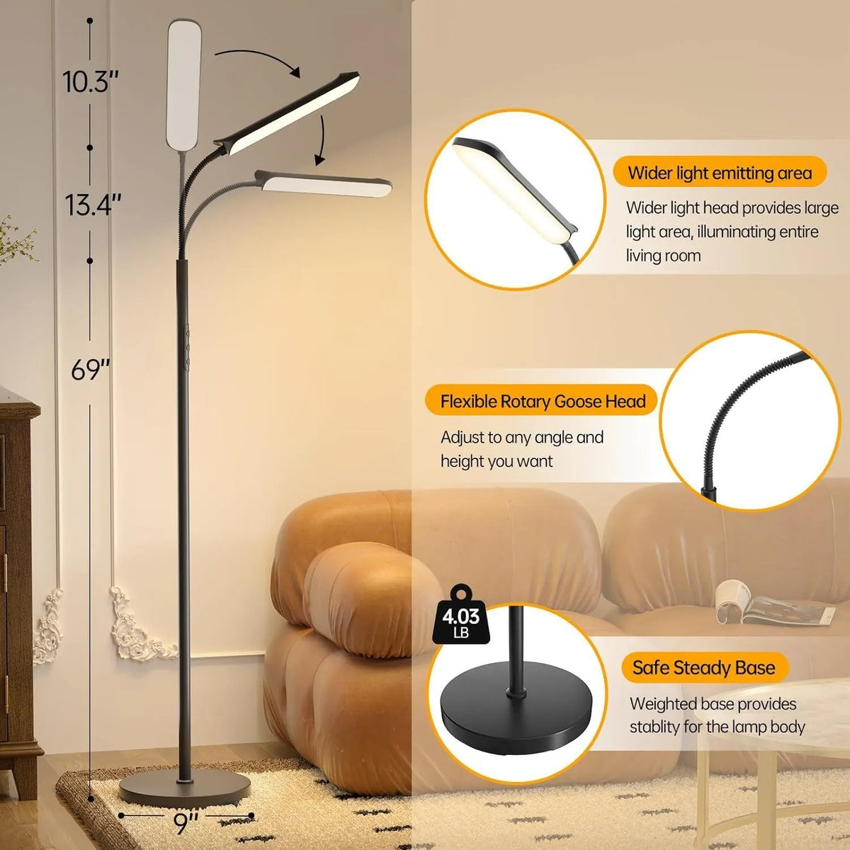 Simple modern LED floor lamp with remote control for bedroom study dual-use lighting
