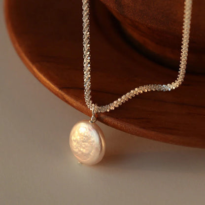 S925 Sterling Silver Baroque Pearl Necklace with starry sky chain design
