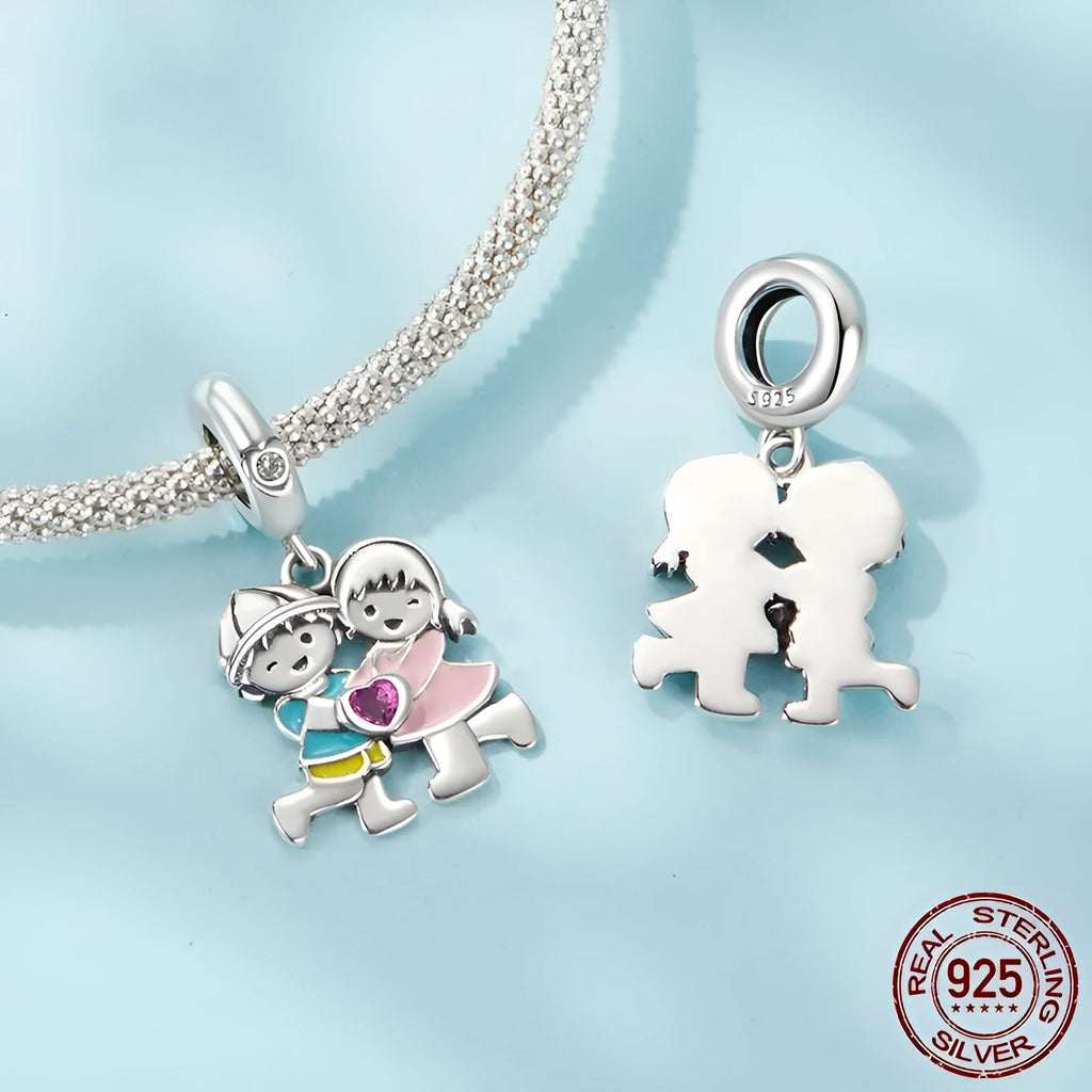 S925 sterling silver pendant bead charm with drip oil finish, 2.5cm height, 0.45cm aperture, for DIY jewellery making