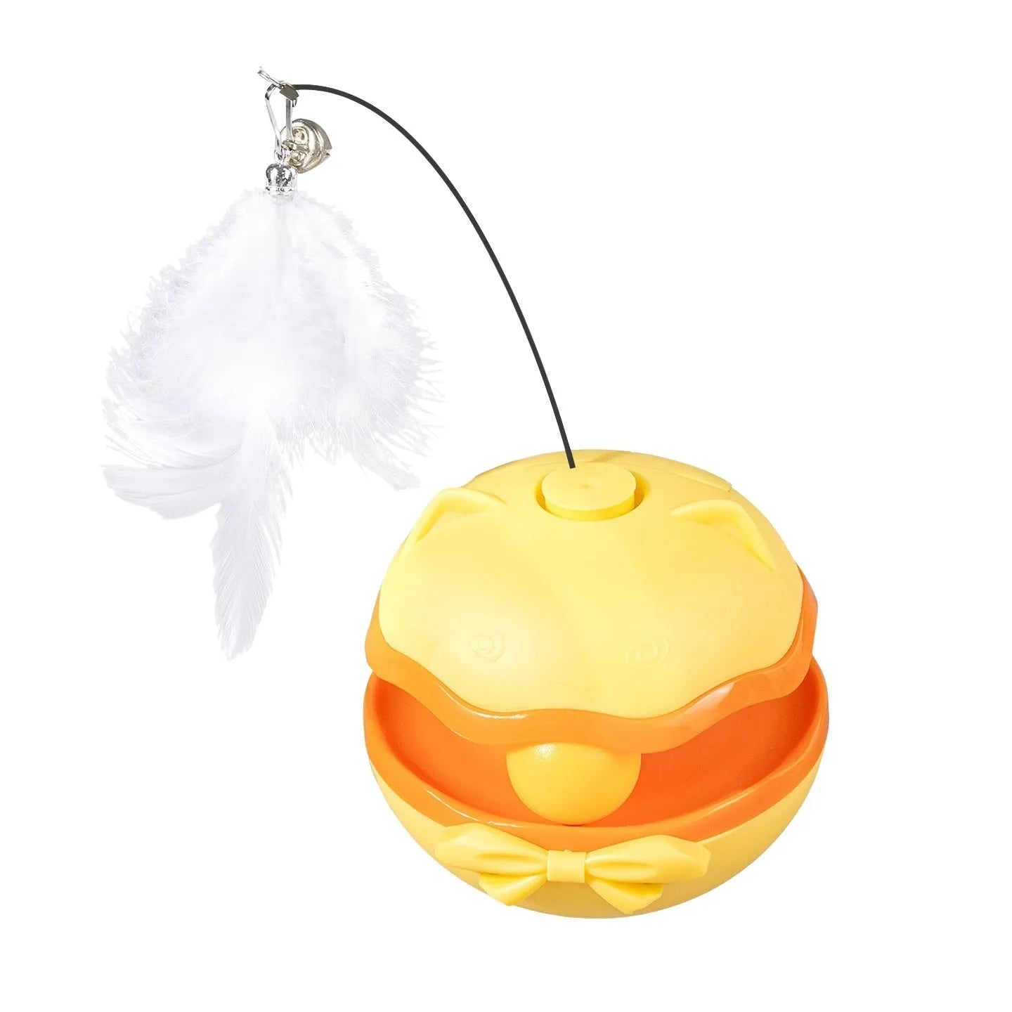 Electric self-rolling cat teaser toy in lemon yellow on a plain background.