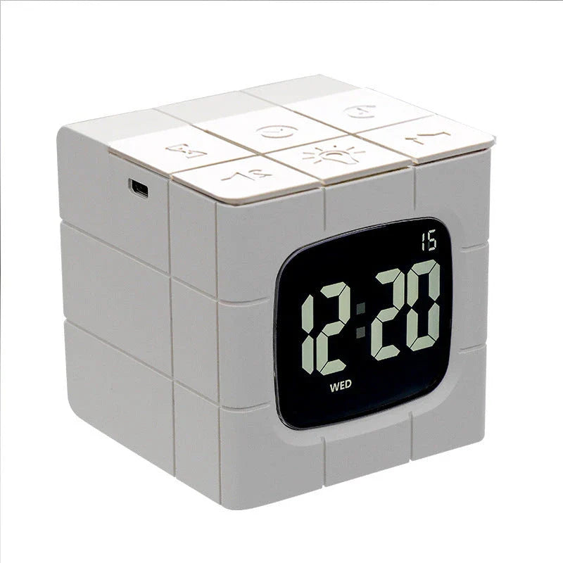Creative Rubik's Cube Alarm Clock with USB Charging, Voice Control, and LED Night Light
