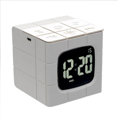 Creative Rubik's Cube Alarm Clock with USB Charging, Voice Control, and LED Night Light