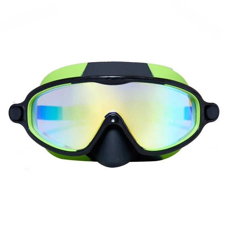 Children's large frame waterproof anti-fog swimming goggles in blue yellow colour