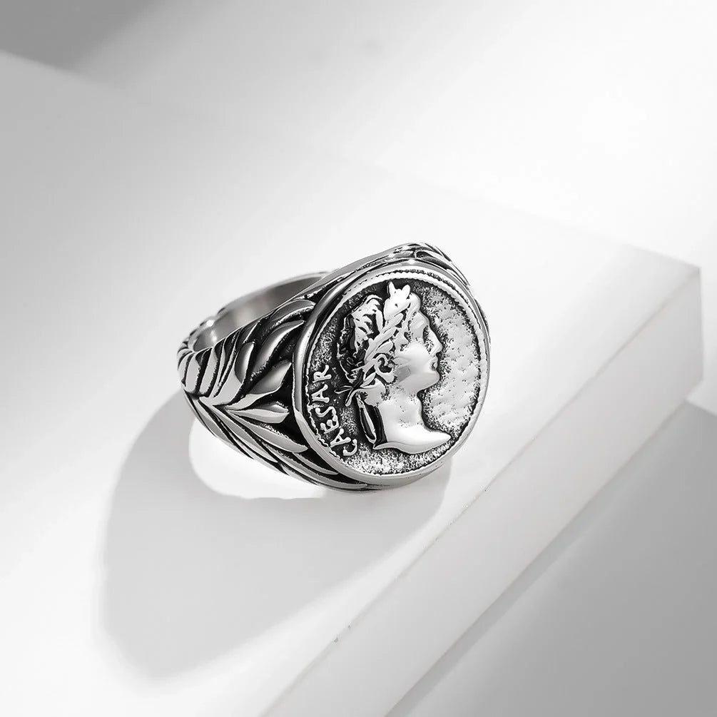 European and American style stainless steel ring in geometric design, available in steel and gold finishes