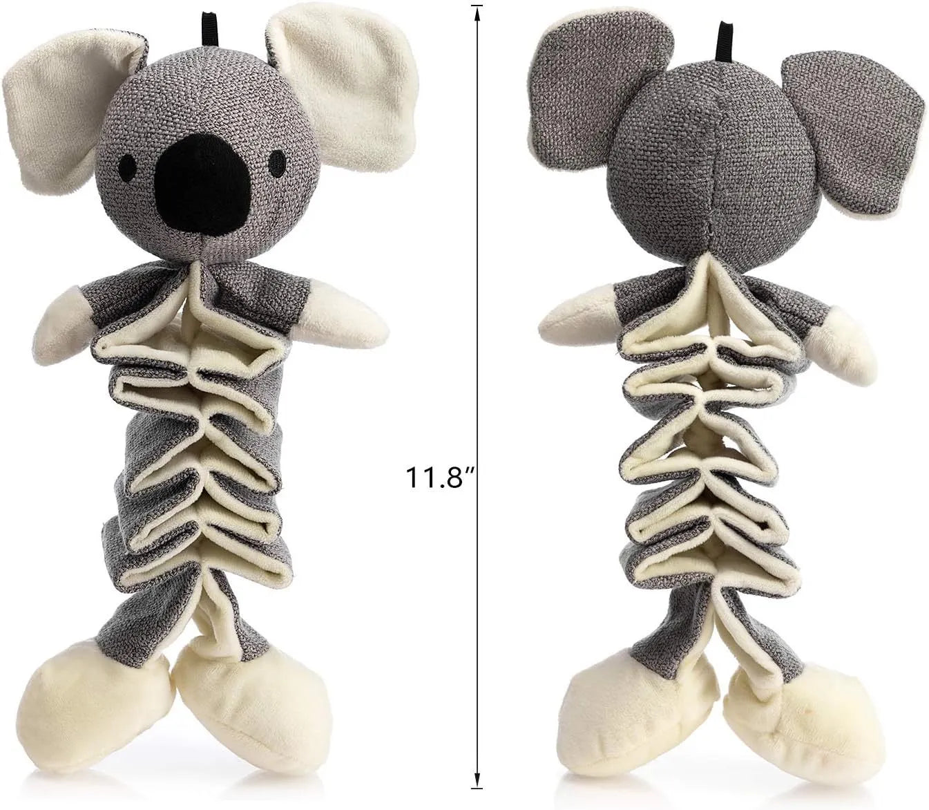 Grey koala plush dog squeaky toy measuring 30 cm with crinkle paper inside.