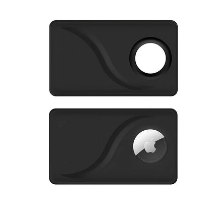 Black plastic AirTag protective sleeve in wallet card case design, 8.5cm x 5.4cm slim fit for secure tracking