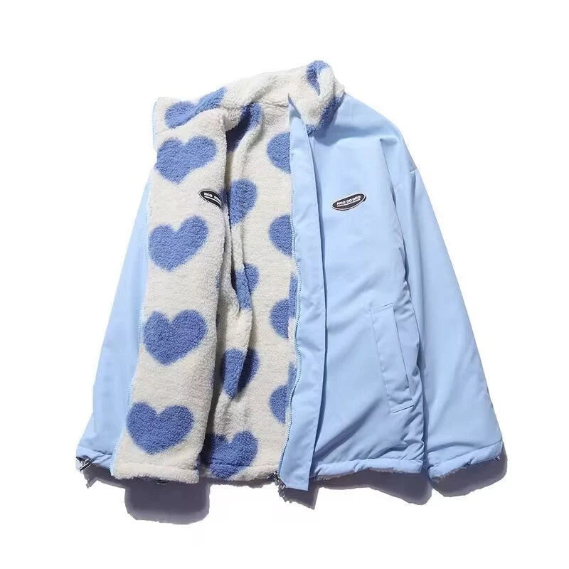 Love Lamb Fleece-lined Reversible Coat in black, pink, and sky blue