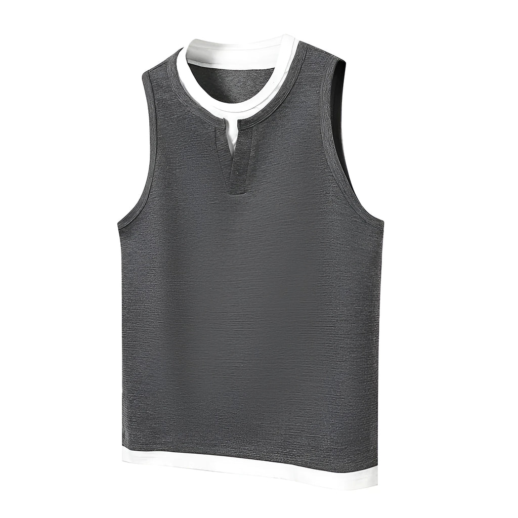 Loose cotton sports vest in black with straight hem, front view, summer fashion brand