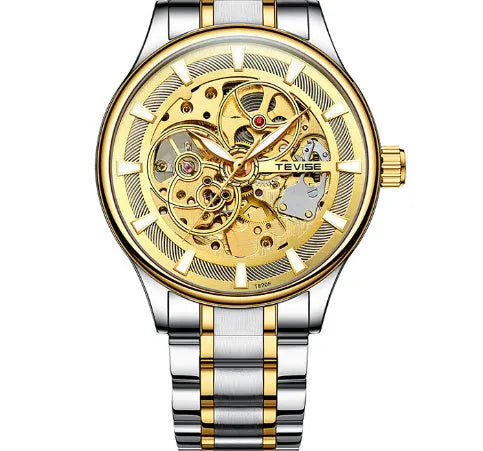 Men's luminous star mechanical watch with stainless steel strap and transparent case back