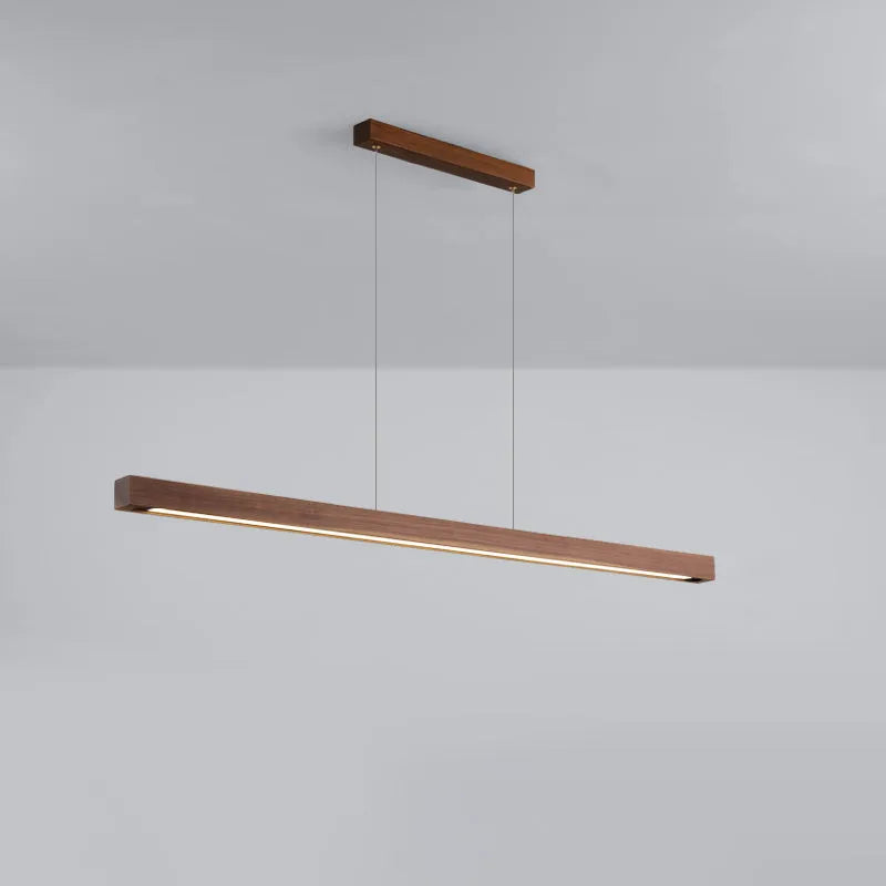 Japanese style solid wood strip lamp chandelier with walnut finish and PVC shade