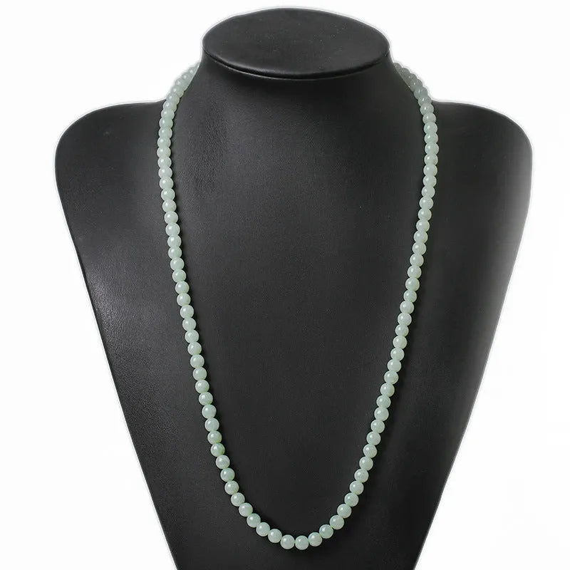 Natural jade bead necklace with round 6.5mm beads on adjustable 21-50cm chain