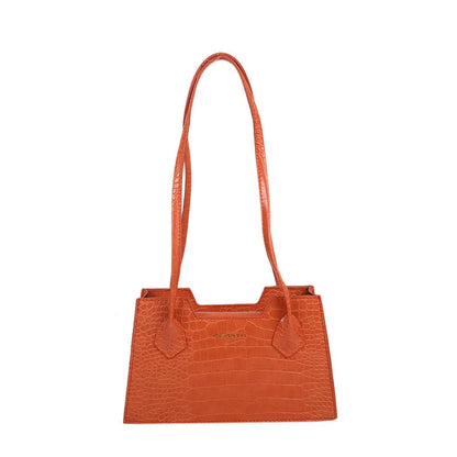 Trendy PU small square shoulder bag with crocodile pattern in black, orange, white, and grey