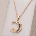 Rose gold star moon pendant necklace with enamel and zircon on adjustable water wave chain