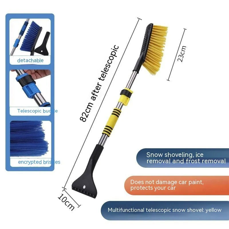 Winter car snow scraping brush with long handle for vehicle defrosting in blue and yellow colour options