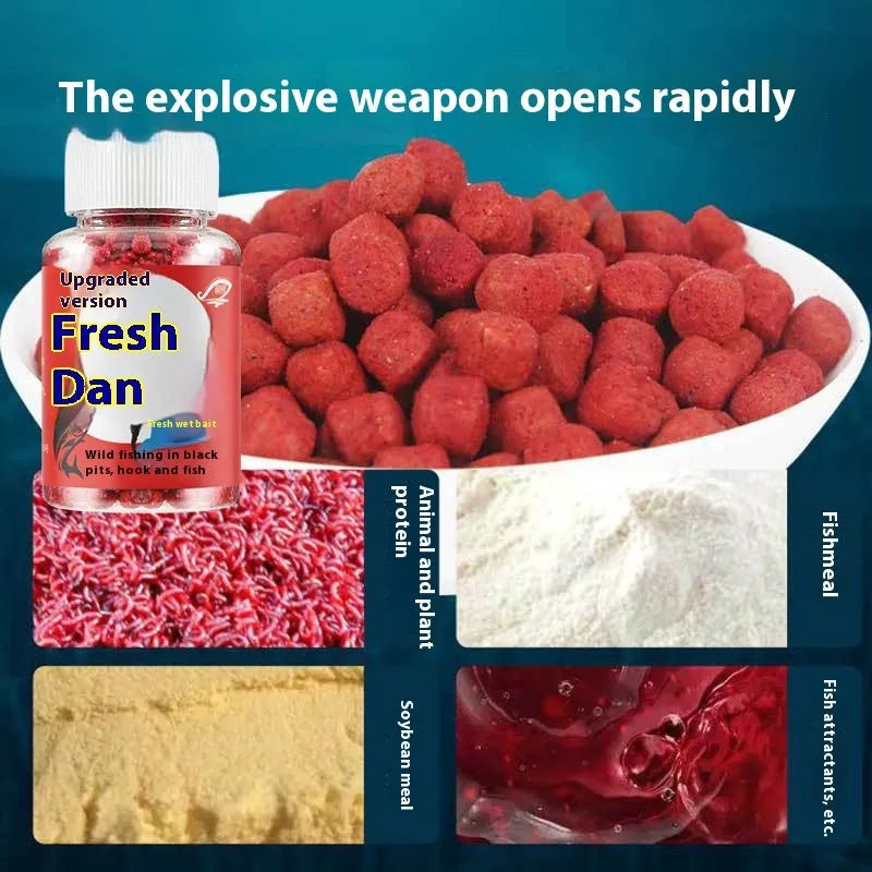Bottle of Fresh Red Lazy Particle fishing bait for crucian carp and freshwater fish.