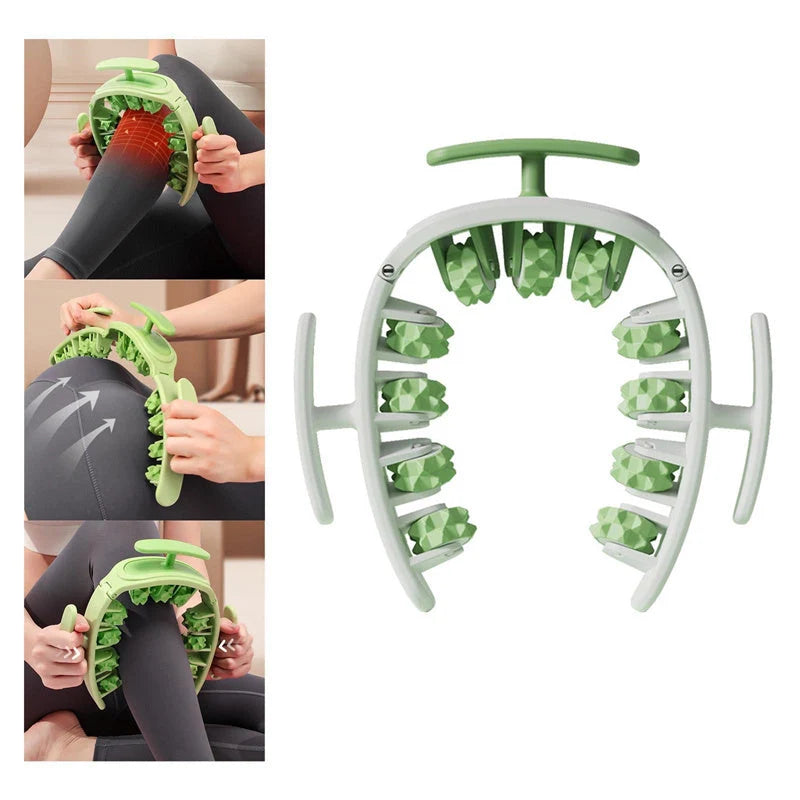 Multifunctional manual massager roller with 11 wheels for whole body relief