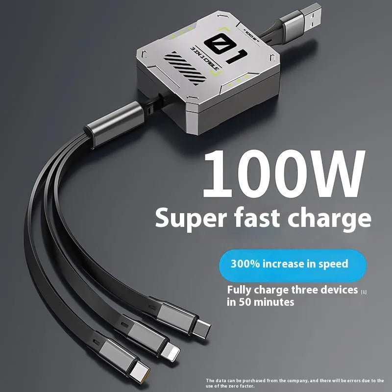 Three-in-one telescopic data cable 100W super fast charge Mini USB TPE+ABS grey black