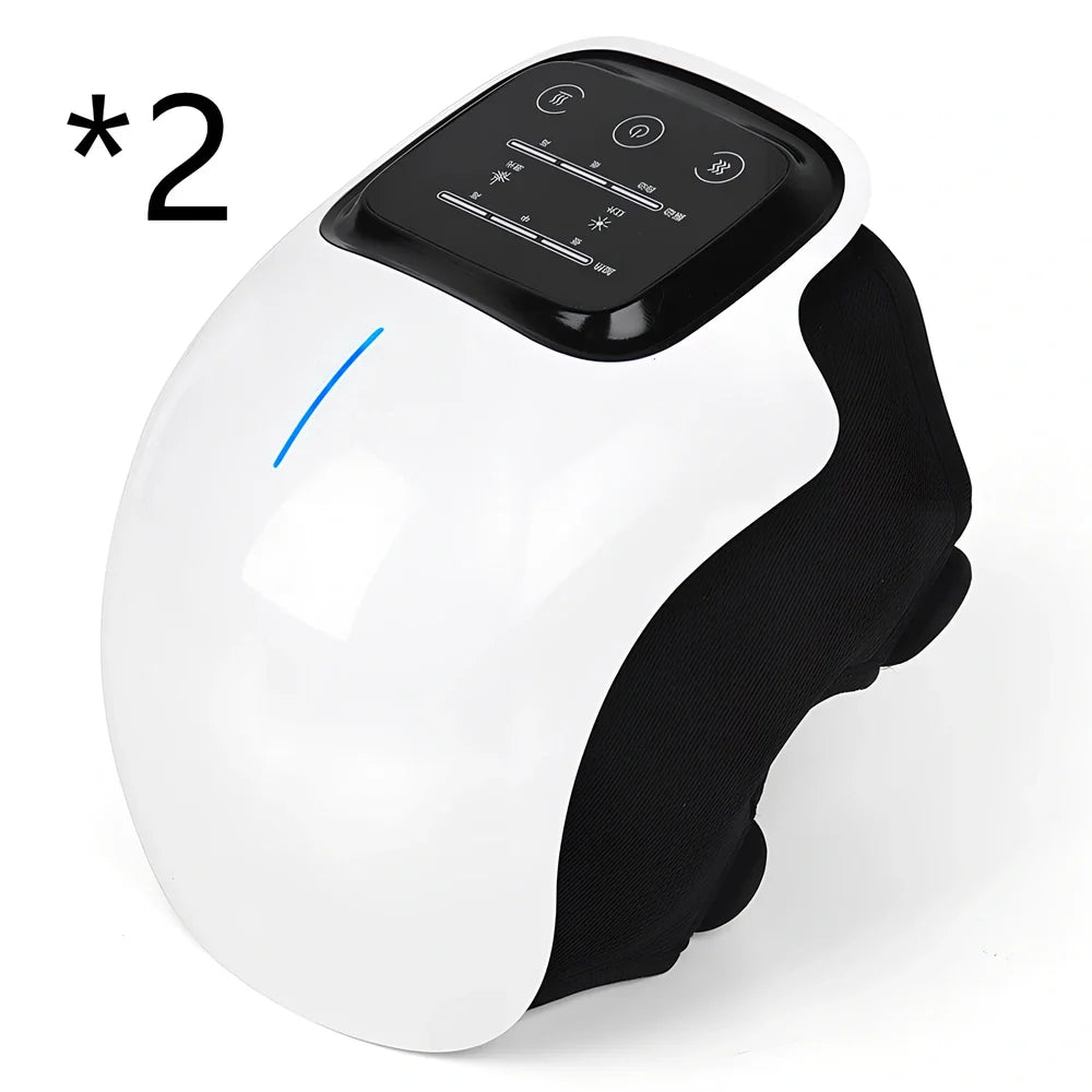 Smart knee massager with adjustable straps and LED display showing intensity levels