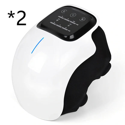 Smart knee massager with adjustable straps and LED display showing intensity levels