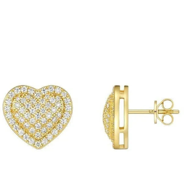 Golden heart-shaped stud earrings made from S925 silver with gold plating.