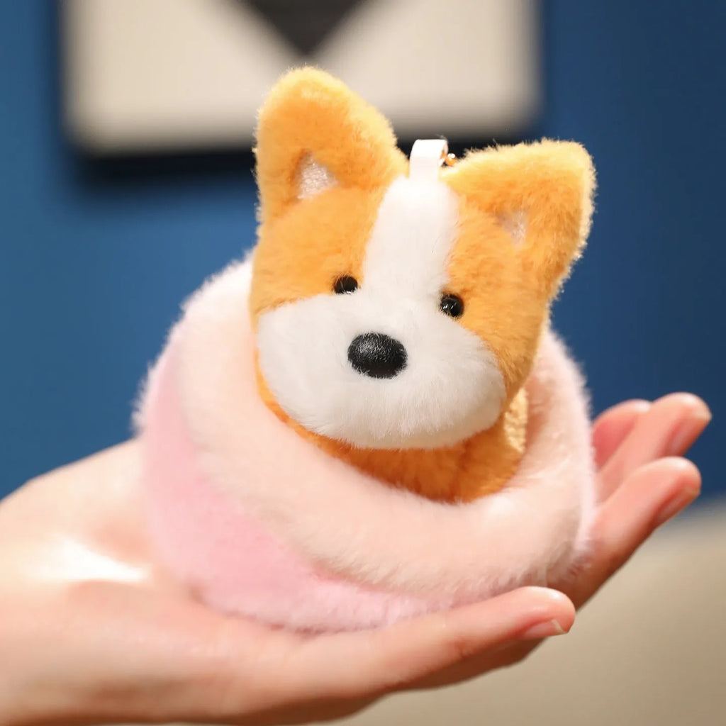 9cm plush dog key chain pendant in Corgi design with PP cotton filling
