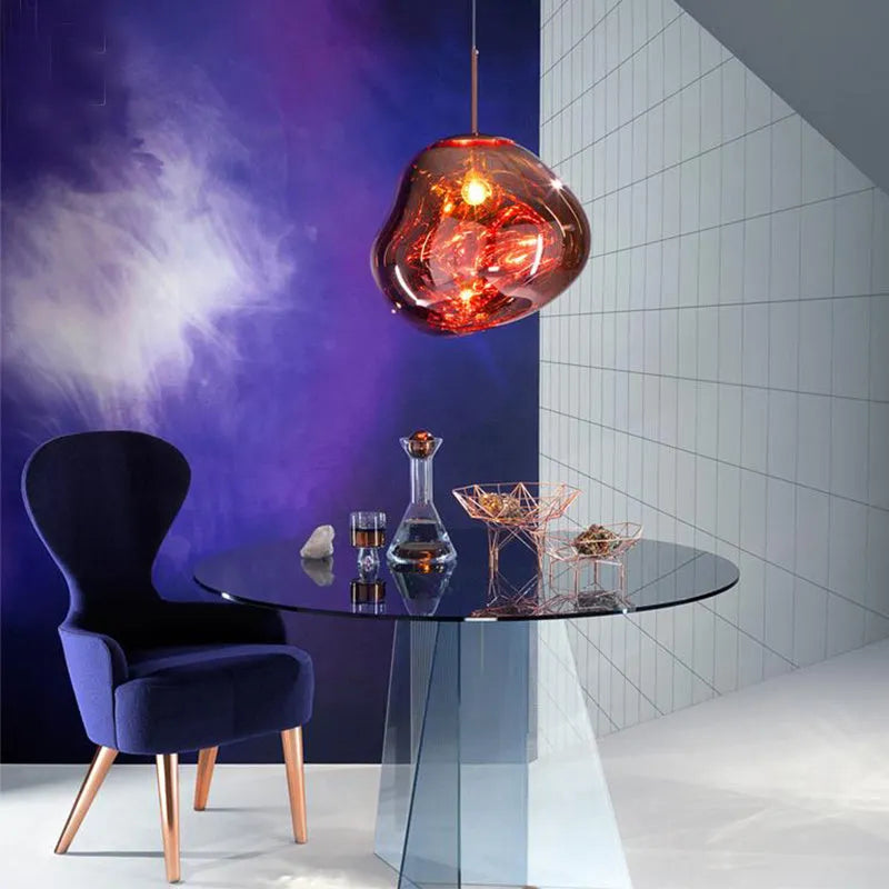 Nordic irregular glass chandelier with E27 LED light source in gold, silver, or wine red colour