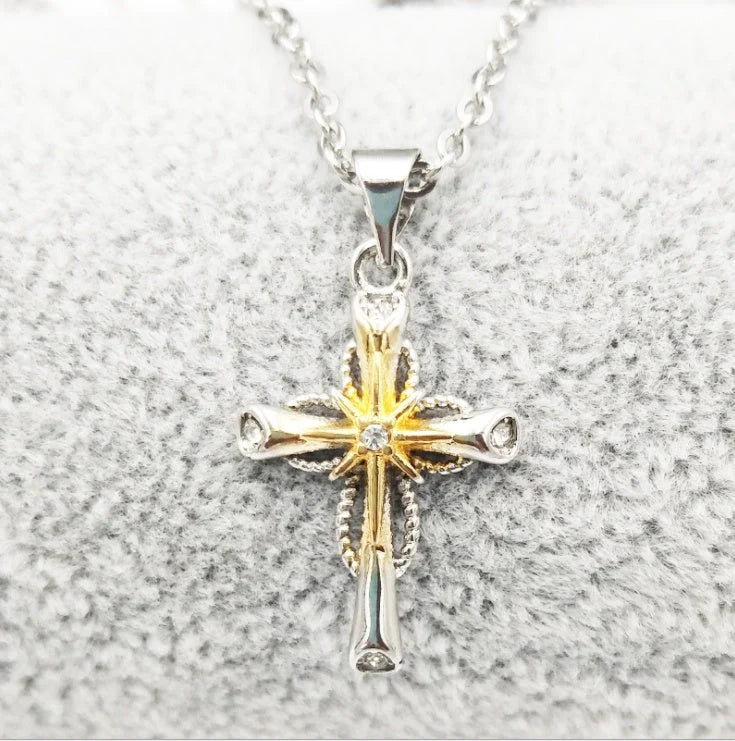 Octagonal Star Cross Alloy Pendant with adjustable ring chain in silver