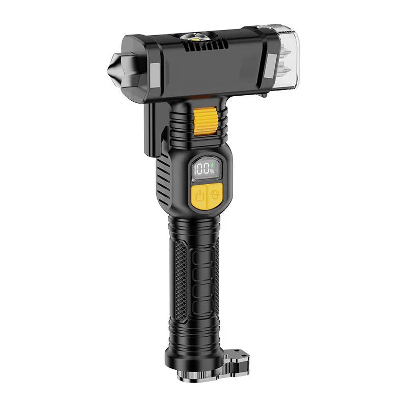 16-function automobile safety hammer flashlight with red warning light and power bank, ABS construction, 1800mAh battery