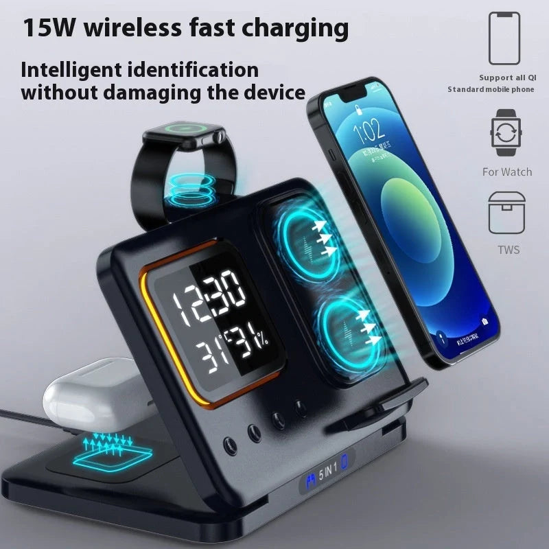 15W Wireless Charging Stand with LED Digital Alarm Clock and Fast Charging Dock