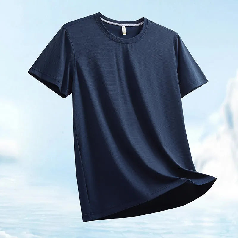 Ice Water Cube solid colour round neck nylon T-shirt in loose fit for summer sports, available in multiple sizes and colours