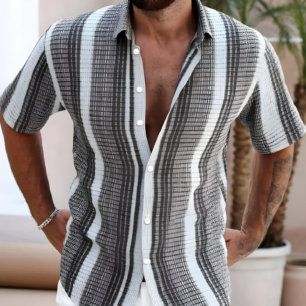 Men's slim fit casual shirt with colourful 3D floral digital print pattern on polyester fabric