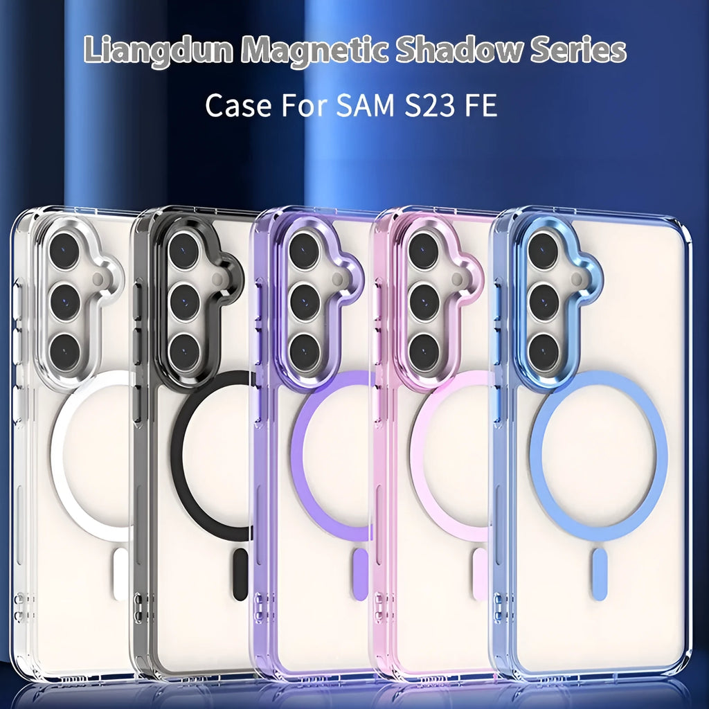 Transparent magnetic silicone phone case for Samsung Galaxy S23 FE with anti-drop protection and magnetic ring