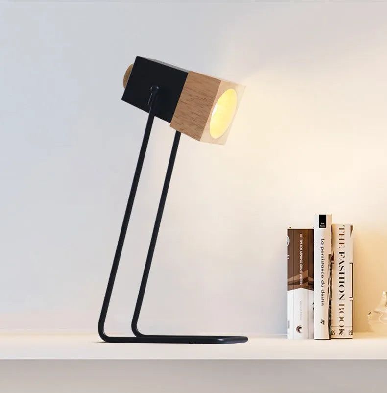 Anti-myopia charging desk lamp with LED light, rubber wood and iron art construction