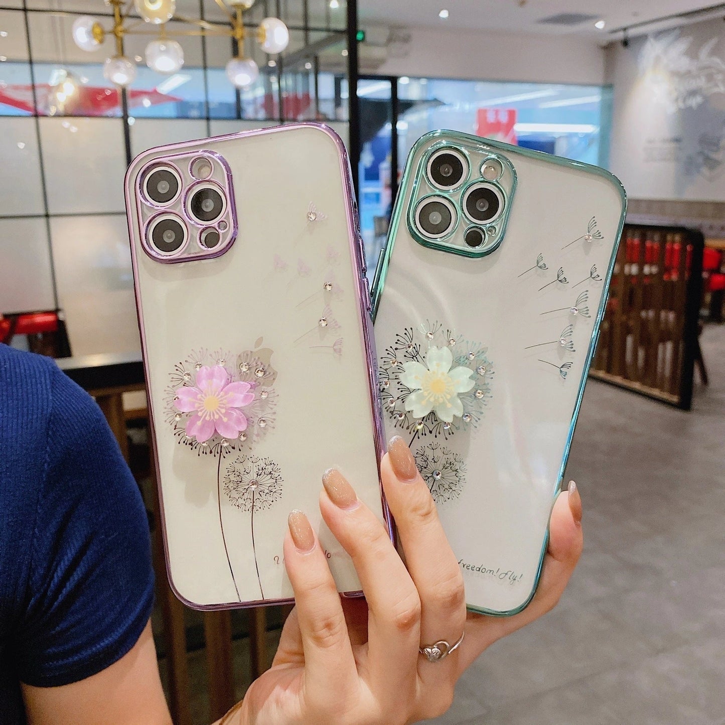 A stylish 3D flower phone case with a spinning stand, offering protection and hands-free functionality for your iPhone.