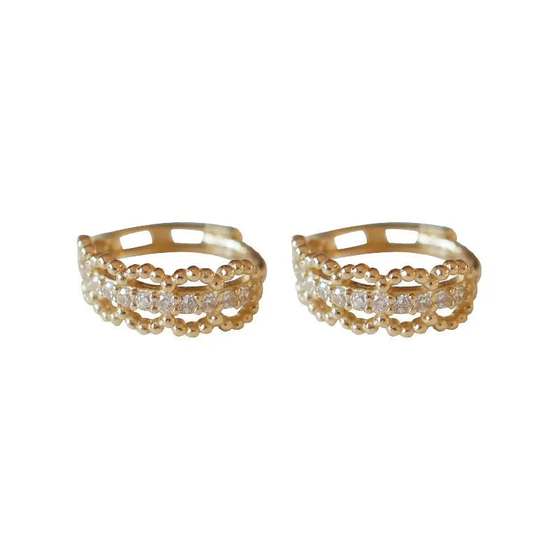 Small silver lace clip earrings with gold or platinum electroplated finish for women