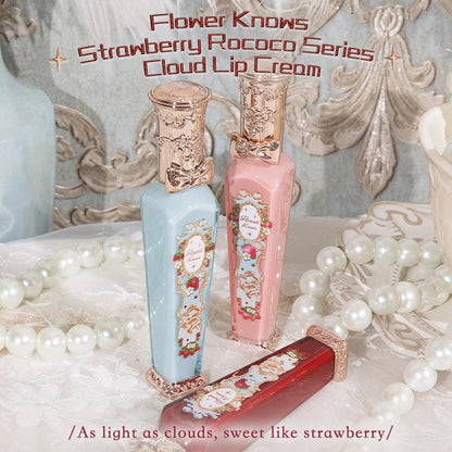 Flower Knows Strawberry Rococo Series Embossed Blush Velvet Matte Lip Glaze in vintage-inspired packaging