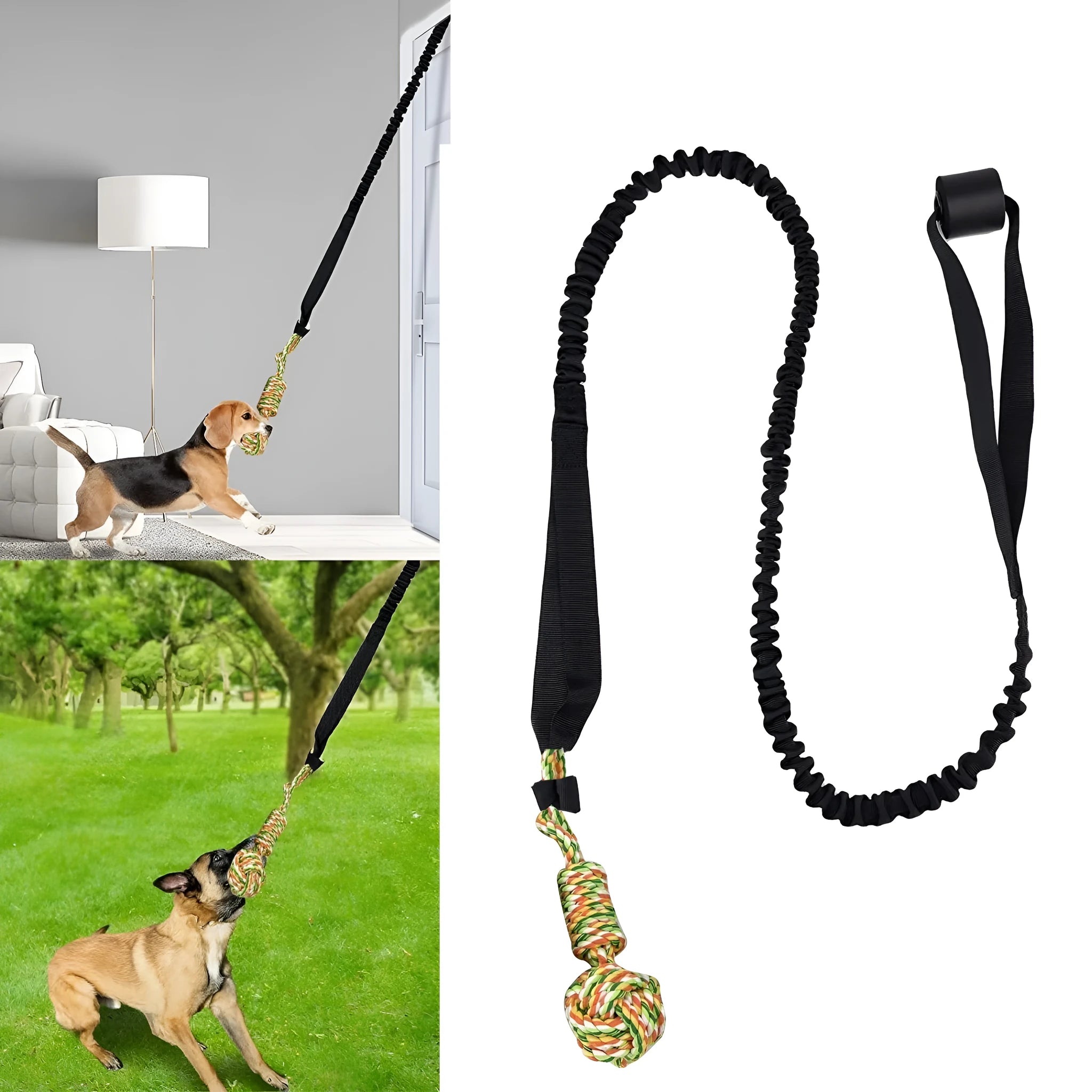 Cotton dog tug of war rope toy in black, grey, or red colours for aggressive chewers