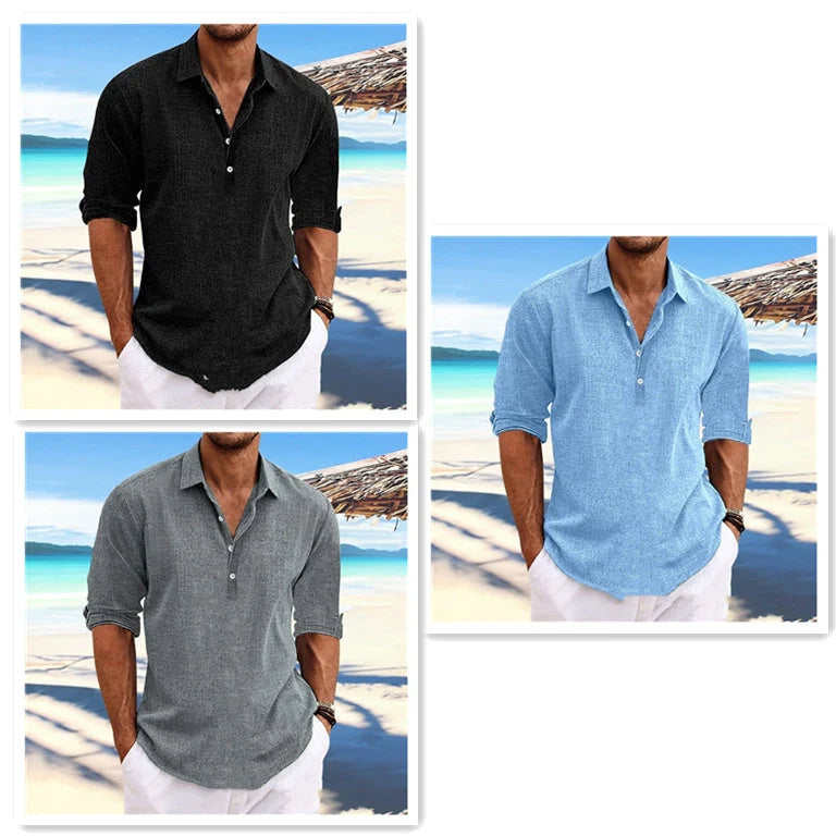 Men's long sleeve hemp shirt in loose-fit design, available in multiple colours