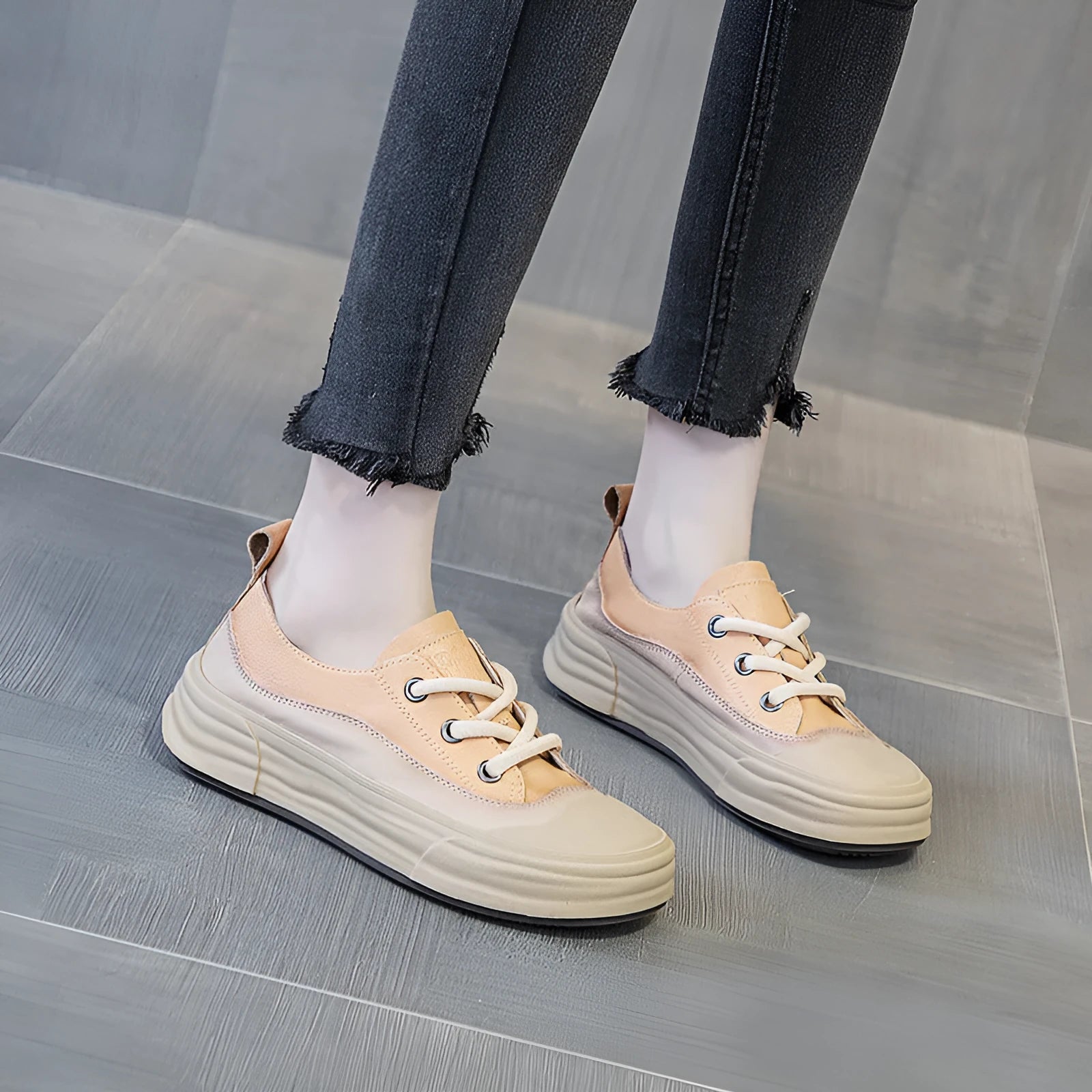 Women's matcha green leather platform sneakers with high ankle cut and lace-up front.