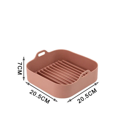 Reusable silicone air fryer liner in various colours, heat resistant up to 450°F