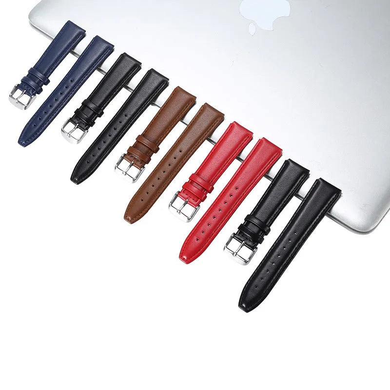 Solid colour genuine leather B5 watch strap in brown on a wrist
