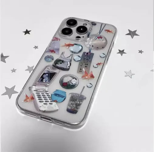 Retro fish tank wind chime printed transparent silicone phone case for Apple iPhone