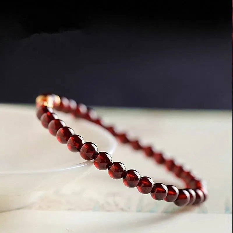 Retro wine red garnet bracelet for women with micro glass beads in New Chinese style design