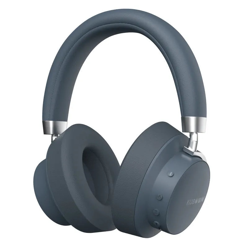 Grey sports wireless Bluetooth headset with head-mounted design and bilateral ear speakers